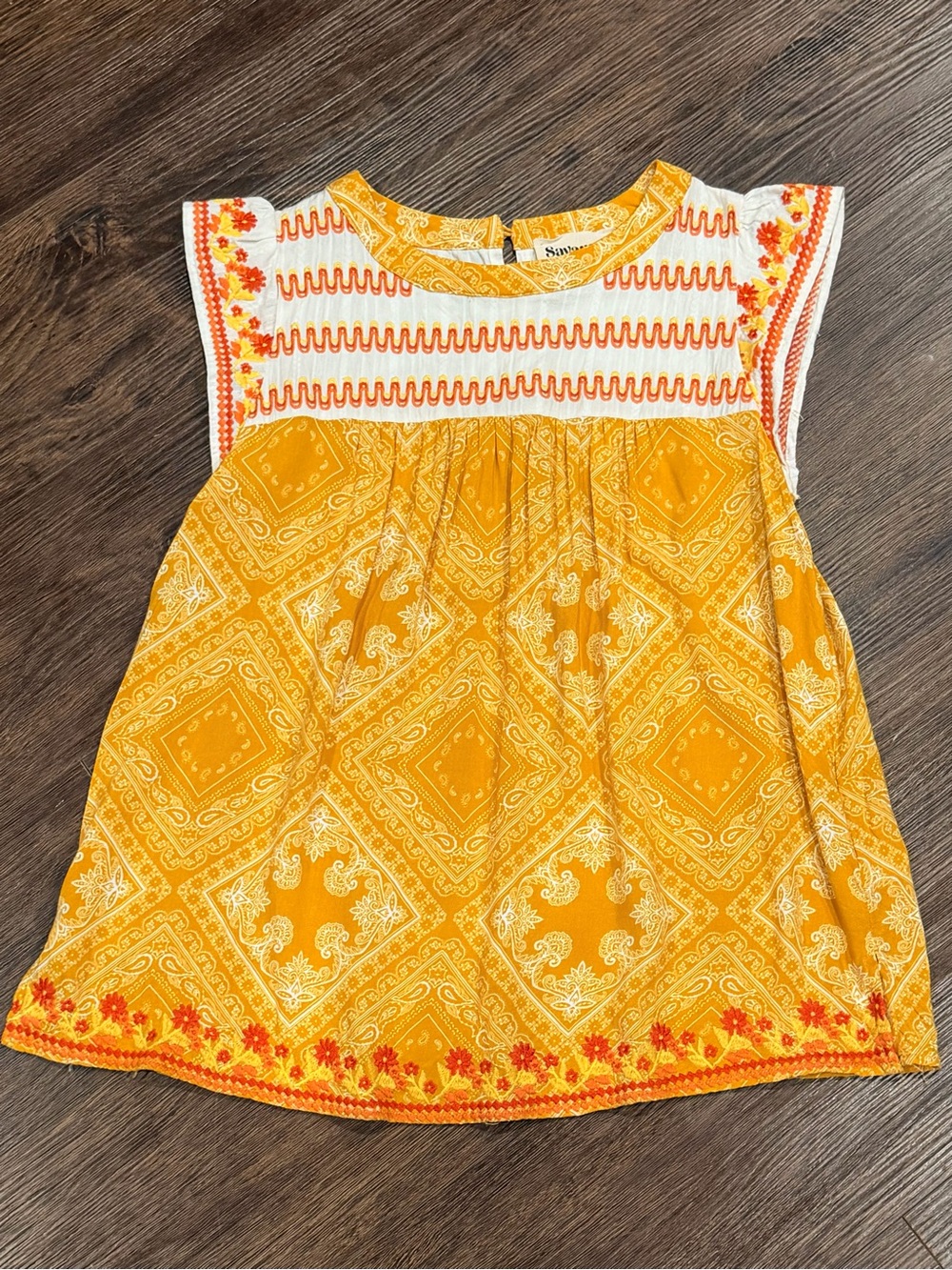 Savanna Jane Yellow Bandana-Print Sleeveless Tank with Embroidered Trim